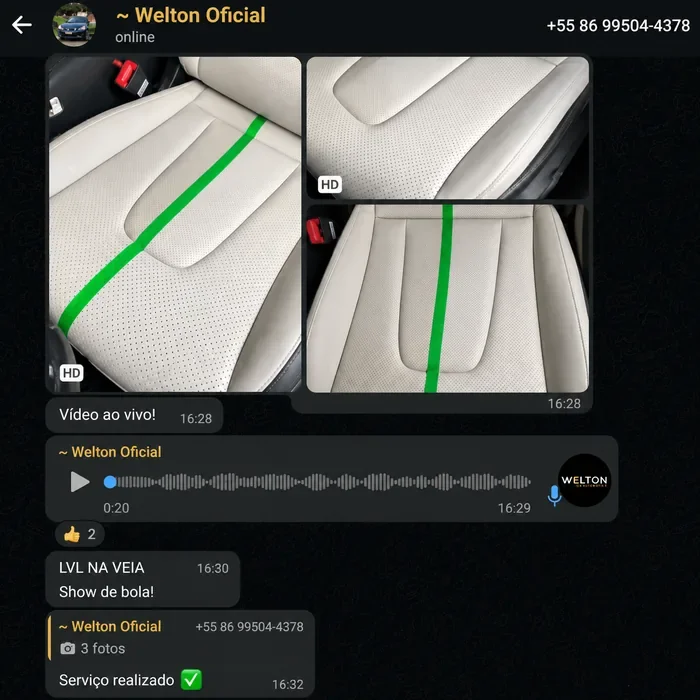 Fotos de resultado e mensagem de serviço realizado enviadas por Welton Oficial